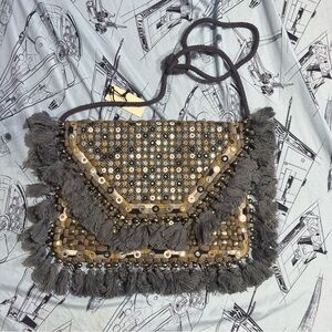ibBan Handmade Boho Beaded Fringe Crossbody Bag - Anthropologie NWT